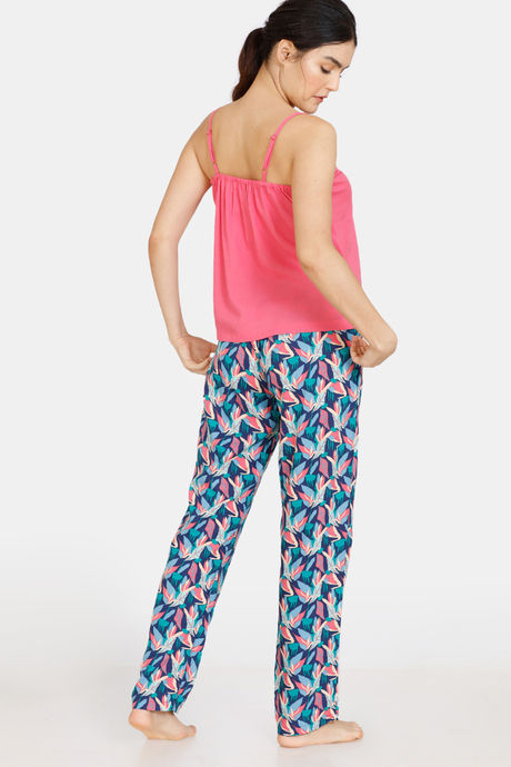 Zivame Pretty Floral Woven Pyjama Set - Medieval Blue — image 3